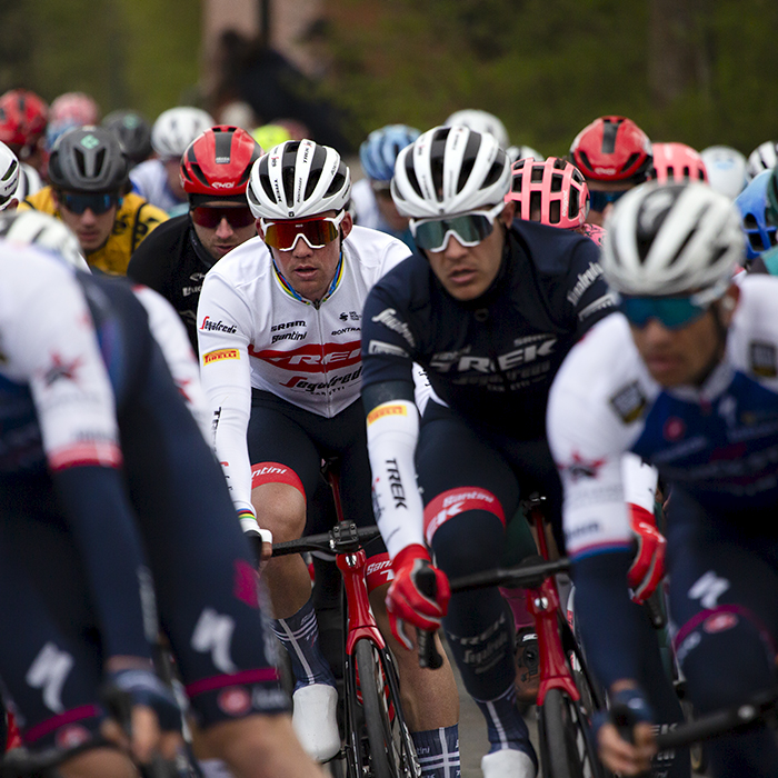 Ronde van Vlaanderen 2022 - Mads Pedersen of Trek - Segafredo in the peloton on Lippenhovestraat