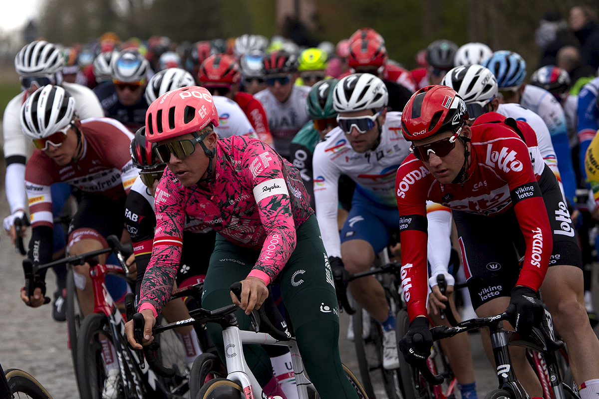 Ronde van Vlaanderen 2022 - EF Education–EasyPost’s Michael Valgren and Tim Wellens of Lotto Soudal in the peloton