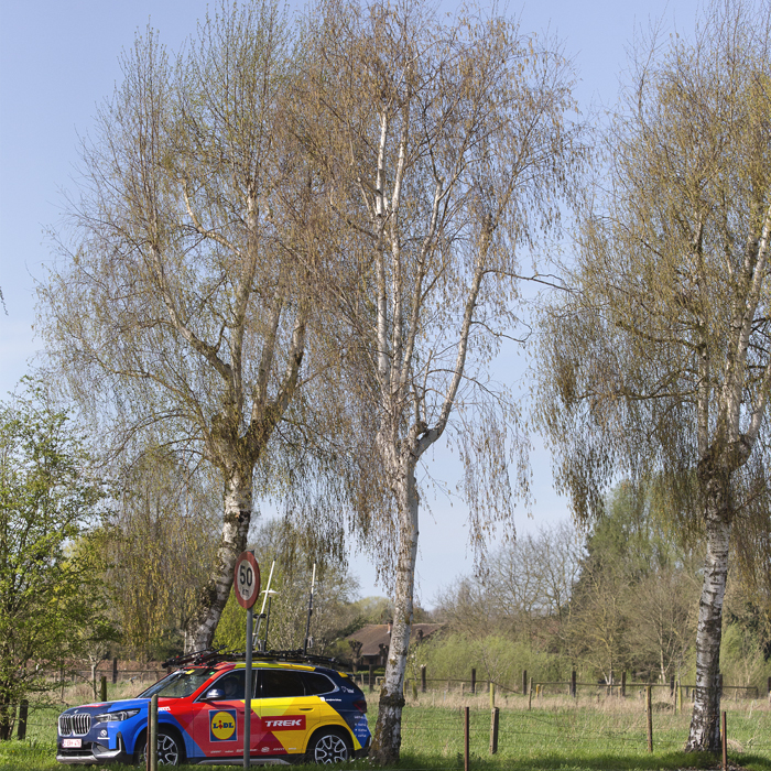 Ronde van Vlaanderen 2024 - A Lidl - Trek team car on the race route