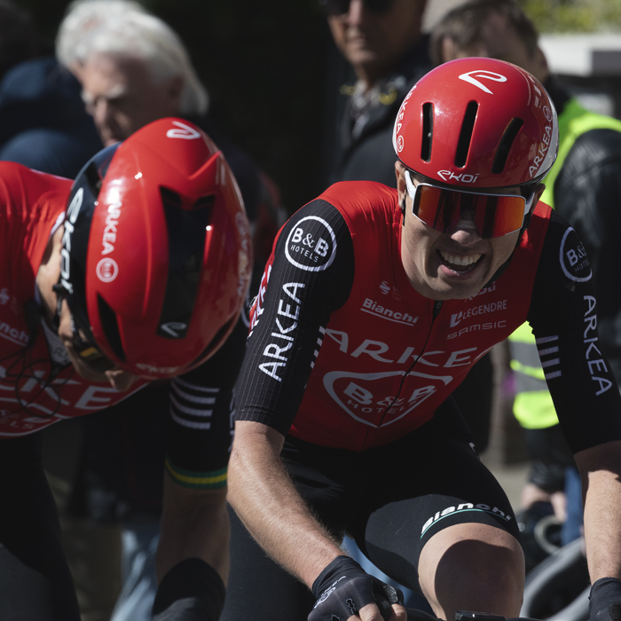 Ronde van Vlaanderen 2025 - Miles Scotson & Pierre Thierry look challenged by the effort on the Wolvenberg