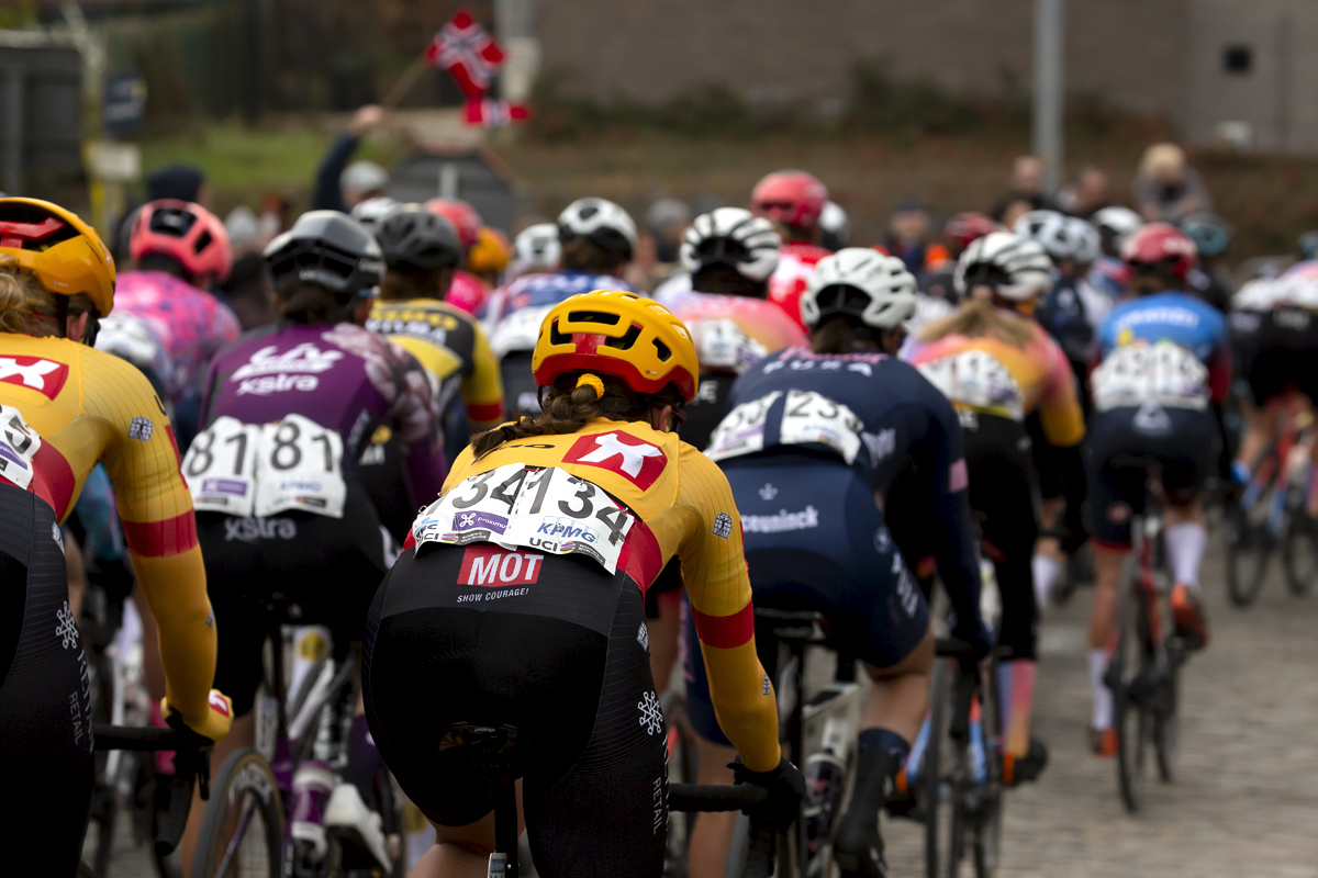 Ronde van Vlaanderen Vrouwen 2022 - Amalie Lutro of Uno-X Pro Cycling Team in the peloton from behind