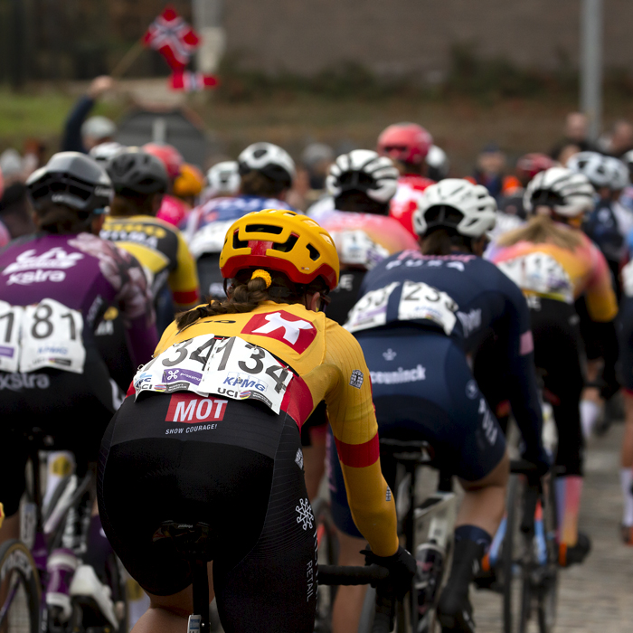 Ronde van Vlaanderen Vrouwen 2022 - Amalie Lutro of Uno-X Pro Cycling Team in the peloton from behind