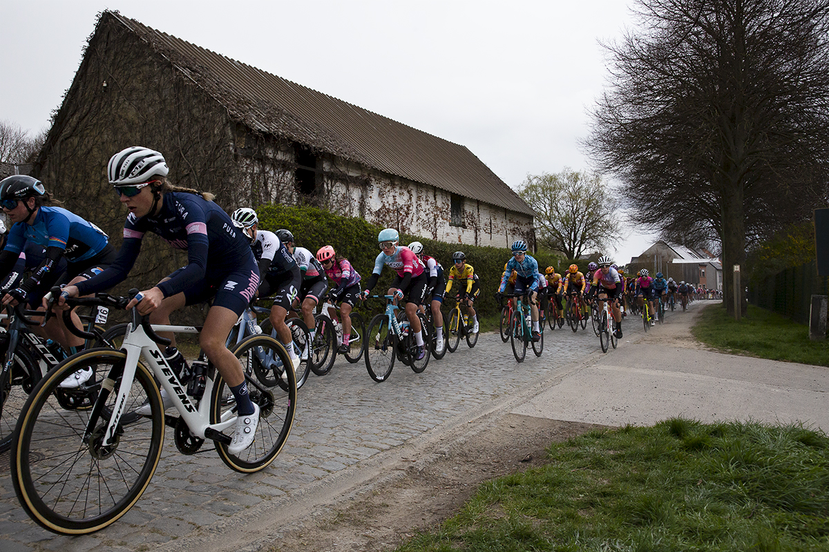 Ronde van Vlaanderen Vrouwen 2022 - The peloton passes a barn on Paddestraat