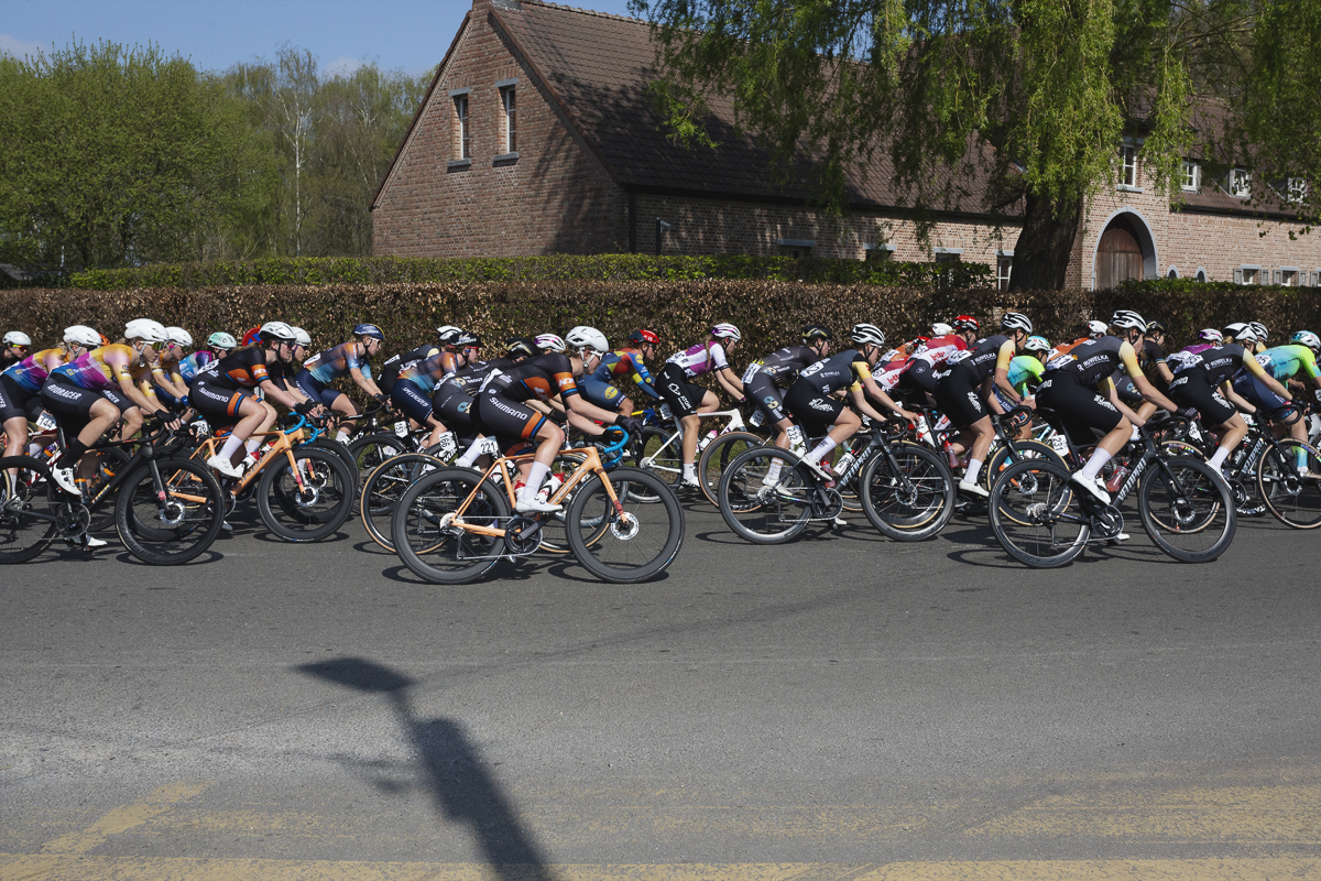 Scheldeprijs Vrouwen 2025 - Riders pass a traditional farm building in Sterenhoven
