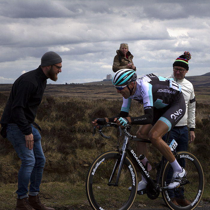 Tour de Yorkshire 2017 - Kamil Gradek is encouraged by fans as he climbs the hill at Goathland