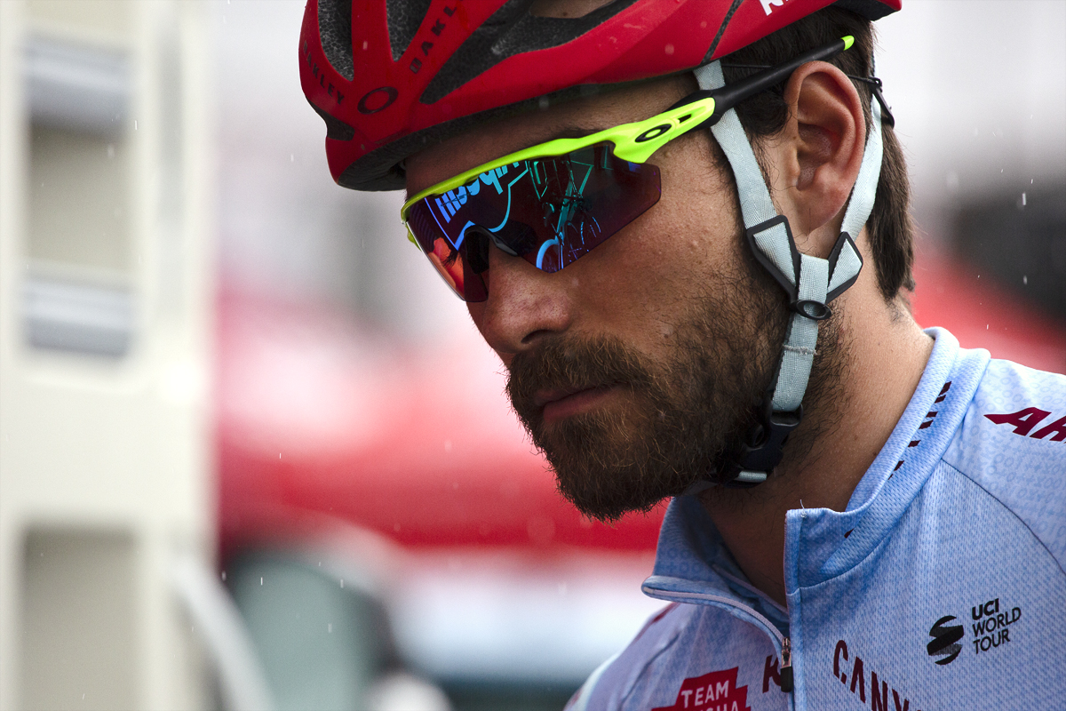 Tour de Yorkshire 2019  - Rick Zabel with a bike reflected in his glasses