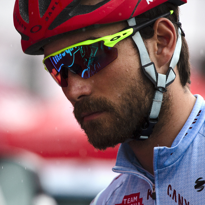 Tour de Yorkshire 2019  - Rick Zabel with a bike reflected in his glasses