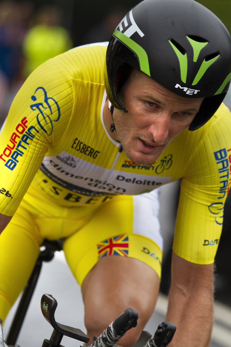 Tour of Britain 2016 - Steve Cummings takes part in the time trial wearing the leaders jersey