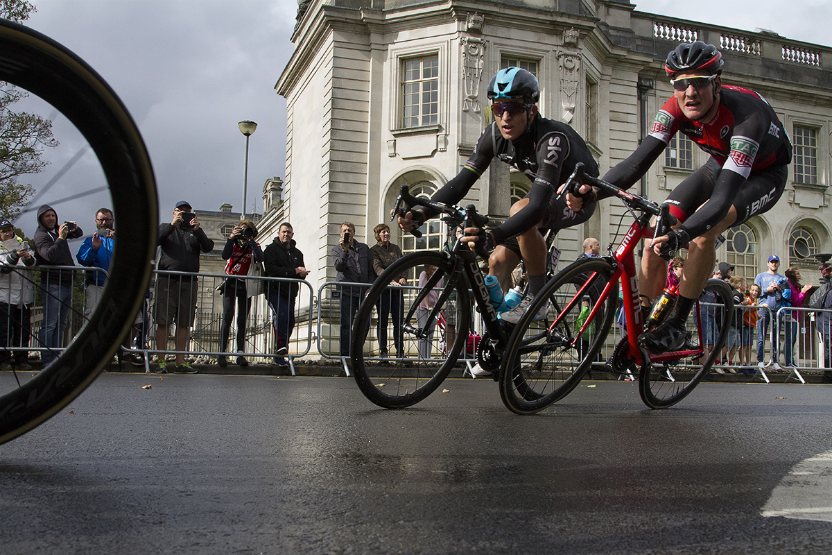 Tour of Britain 2017 - riders race through the streets of Cardiff at the climax of the tour