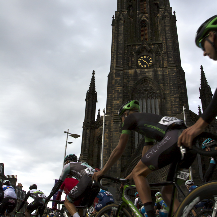 Tour of Britain 2017 - Riders pass a church in Edinburgh at the start of the Tour of Britain