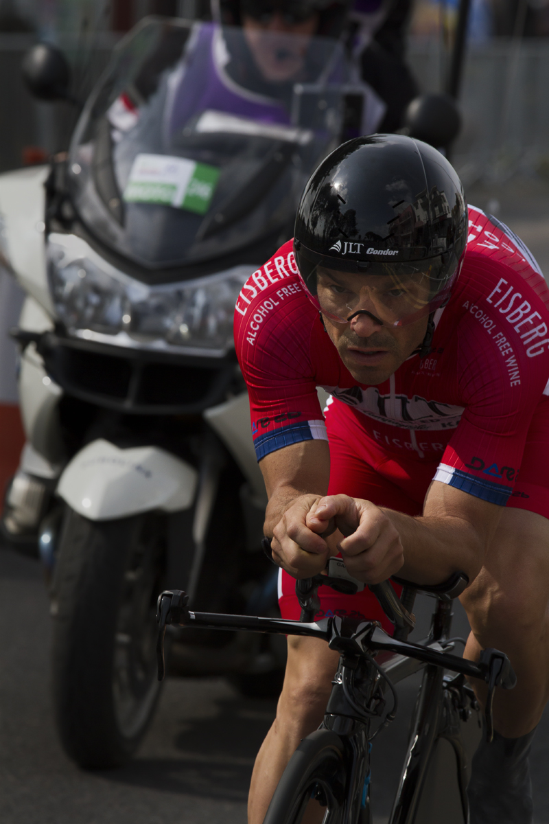 Tour of Britain 2017 - Graham Briggs takes part in the time trial followed by a TV motorbike