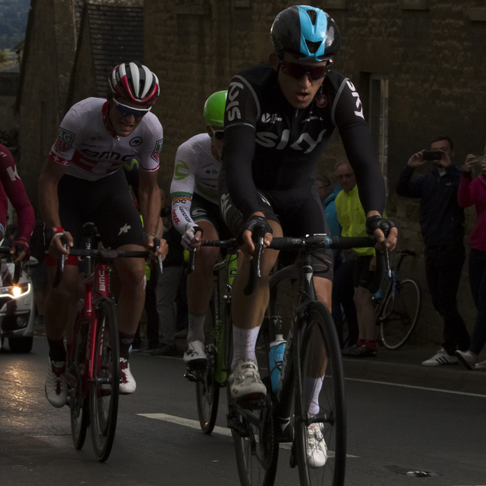 Tour of Britain 2017 - Michal Kwiatkowski of Team Sky climbs through a heavy shower at Bourton-on-the-Hill