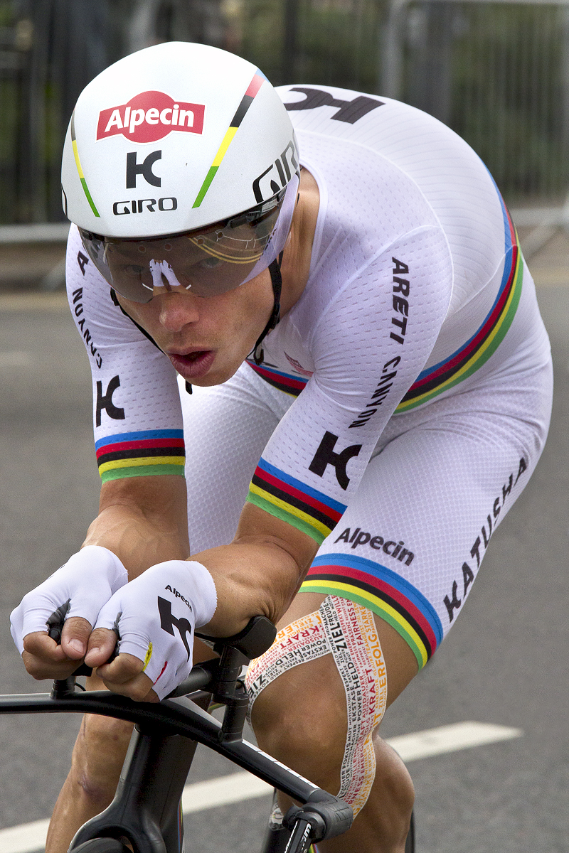 Tour of Britain 2017 - Tony Martin wearing the World Champions skin suit races in the time trial