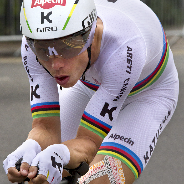 Tour of Britain 2017 - Tony Martin wearing the World Champions skin suit races in the time trial