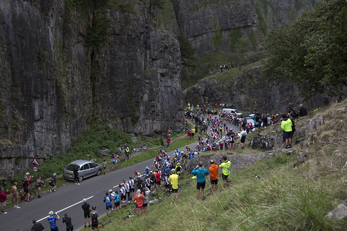 Tour of Britain 2018 - Fans line the sides of Cheddar Gorge to watch the race pass