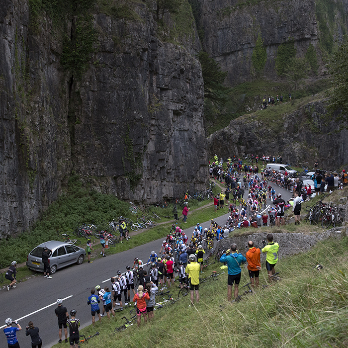 Tour of Britain 2018 - Fans line the sides of Cheddar Gorge to watch the race pass