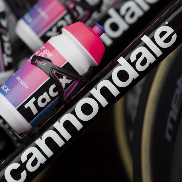 Tour of Britain 2019 - Close up of bidons on a Cannondale - EF Education First bike