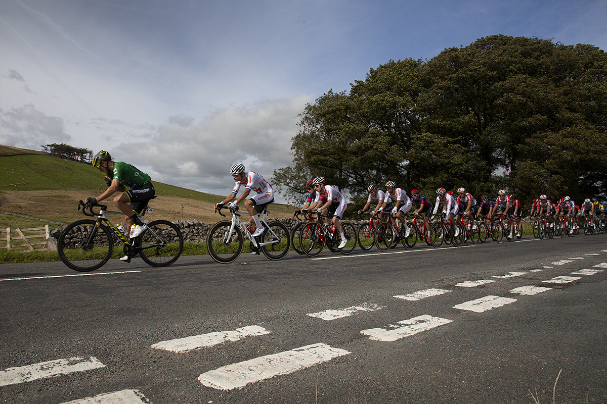 Tour of Britain 2019 - Matteo Trentin is pursued by Matteo van der Poel near Sedburgh, Cumbria