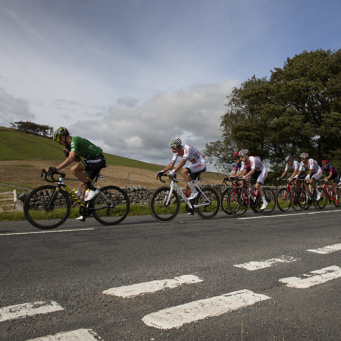 Tour of Britain 2019 - Matteo Trentin is pursued by Matteo van der Poel near Sedburgh, Cumbria