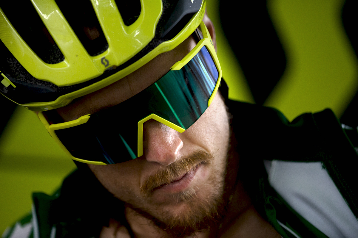 Tour of Britain 2019  - Matteo Trentin wearing the leaders jersey makes his preparations for the start