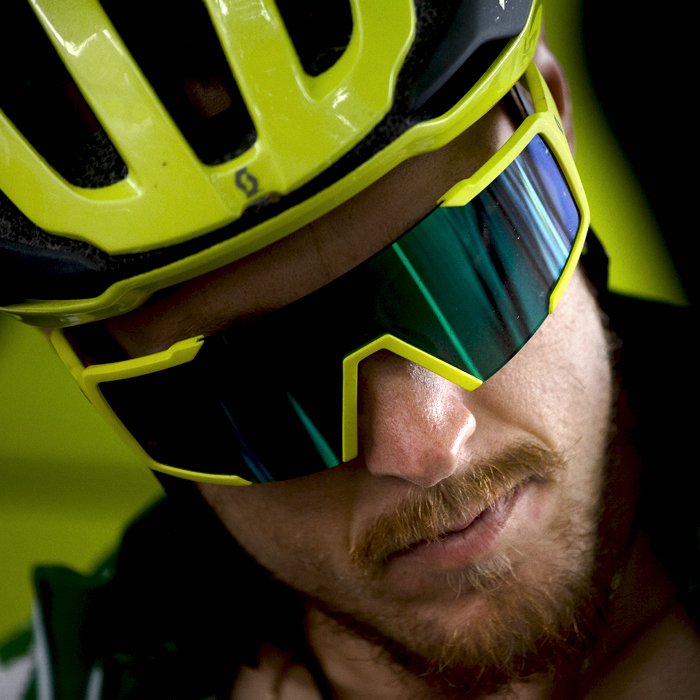 Tour of Britain 2019  - Matteo Trentin wearing the leaders jersey makes his preparations for the start