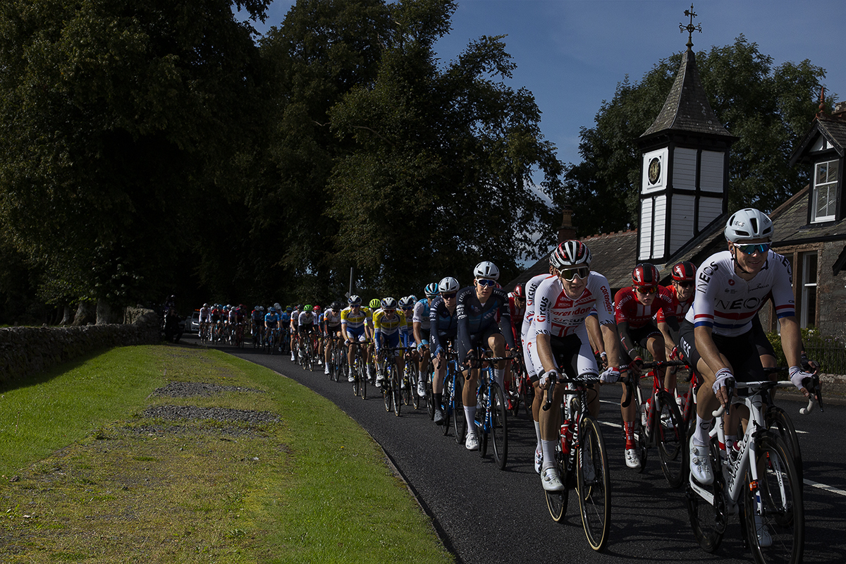 Tour of Britain 2019 - led by Ben Swift, the peloton makes its way through Parton