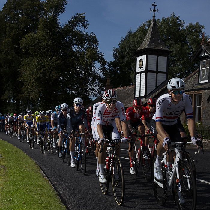 Tour of Britain 2019 - led by Ben Swift, the peloton makes its way through Parton