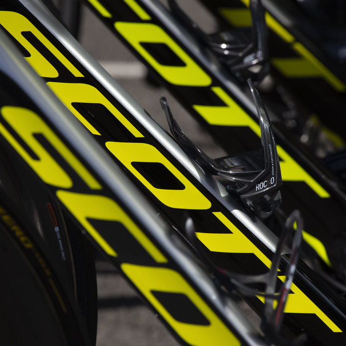 Tour of Britain 2019 - Close up of Scott bikes lined up before the start of the race