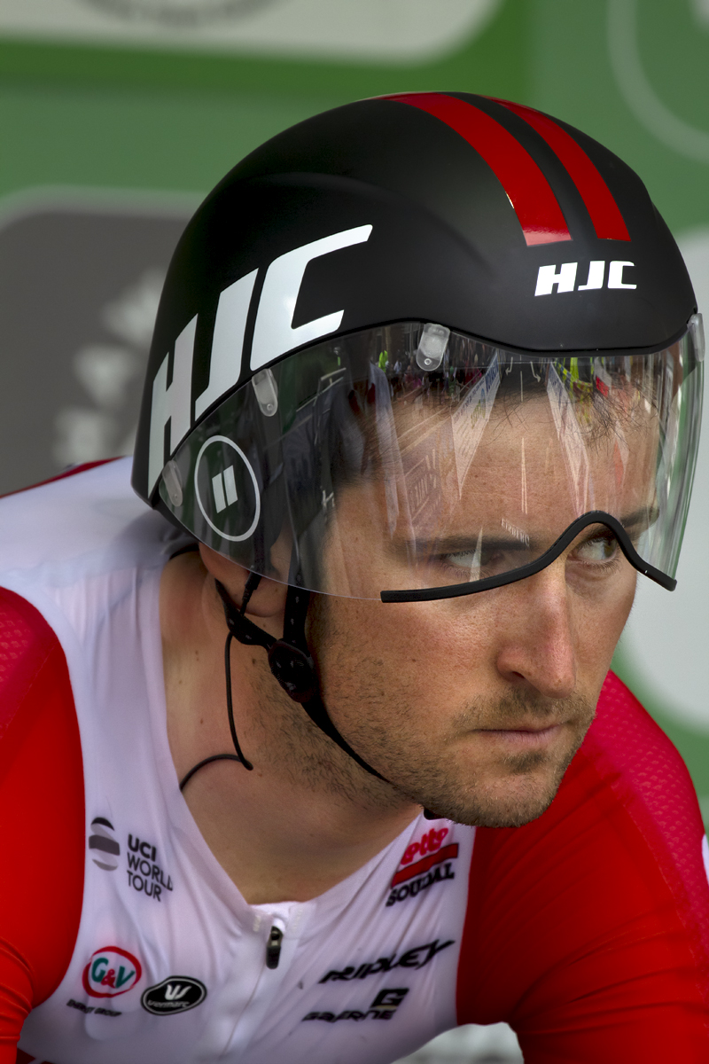 Tour of Britain 2019 - Tiesj Benoot nervously looks to the side before he begins the time trial