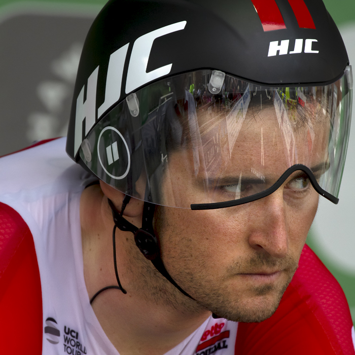 Tour of Britain 2019 - Tiesj Benoot nervously looks to the side before he begins the time trial