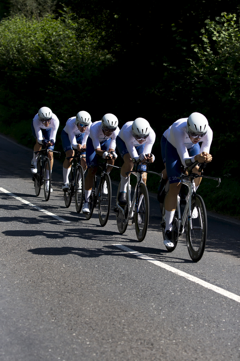 Tour of Britain 2021 - Team Time Trial - SwiftCarbon Pro Cycling team riders stay close to each other’s wheels