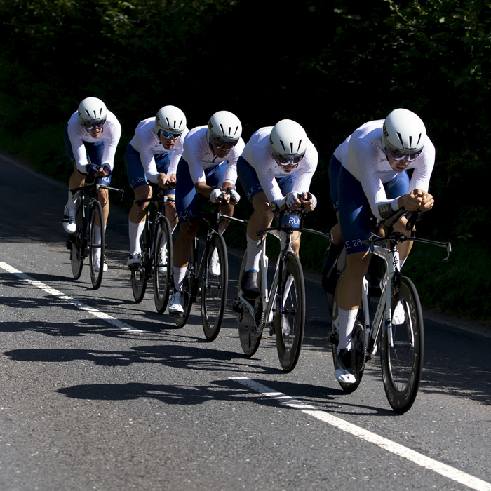 Tour of Britain 2021 - Team Time Trial - SwiftCarbon Pro Cycling team riders stay close to each other’s wheels