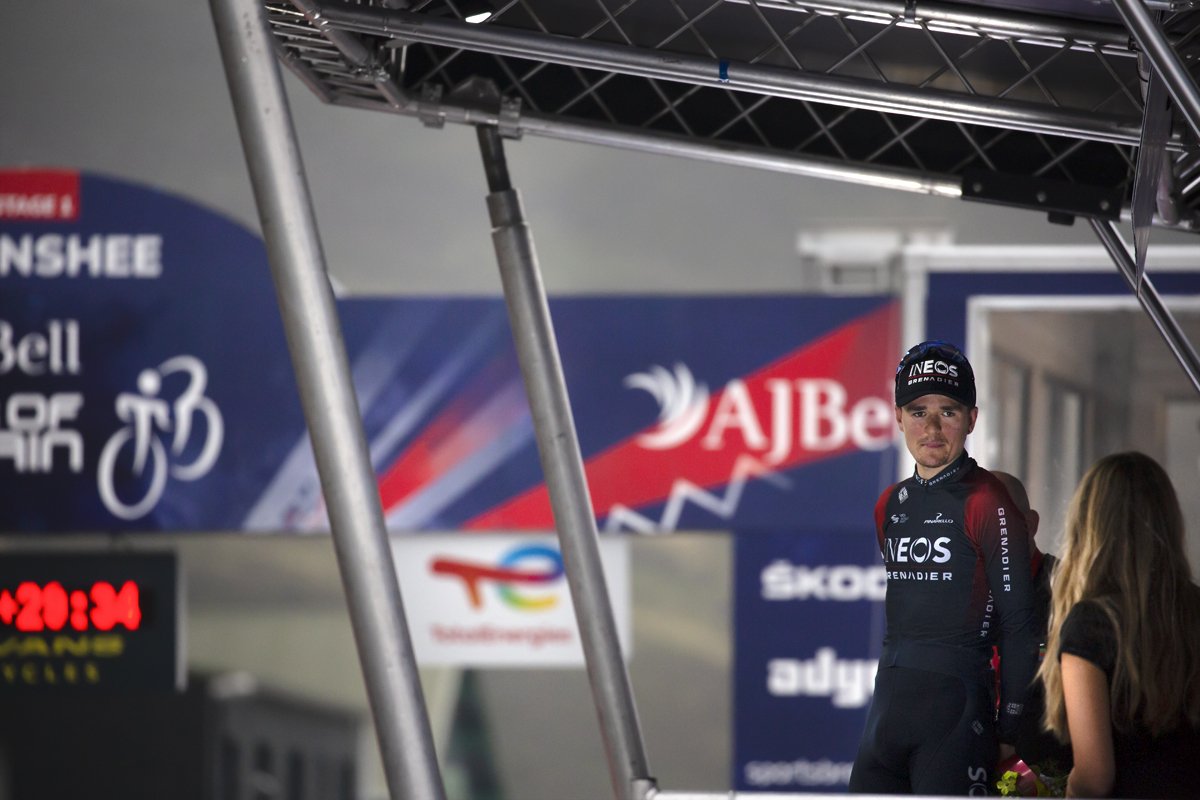 Tour of Britain 2022 - Tom Pidock on the podium after Stage 1 receiving award for Best British Rider