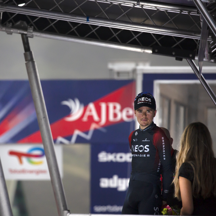 Tour of Britain 2022 - Tom Pidock on the podium after Stage 1 receiving award for Best British Rider