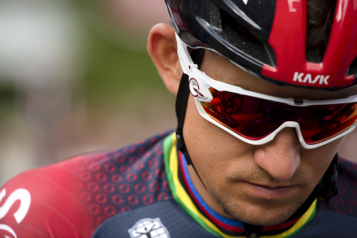 Tour of Britain 2022 - Michał Kwiatkowski of INEOS Grenadiers looks down and adjusts his bike before the stage