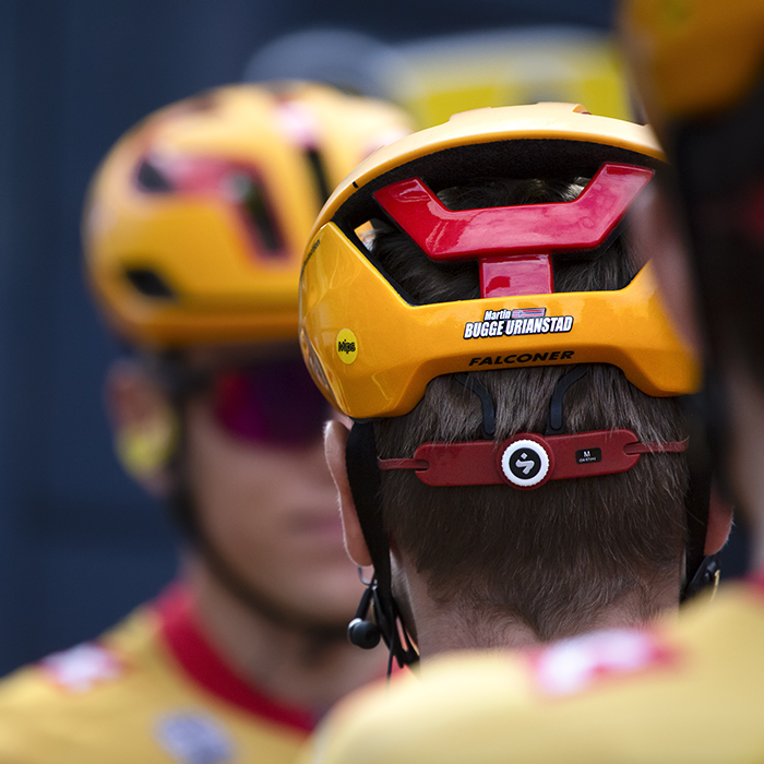 Tour of Britain 2022 - Uno-X Pro Cycling Team back of Martin Bugge Urianstad’s helmet