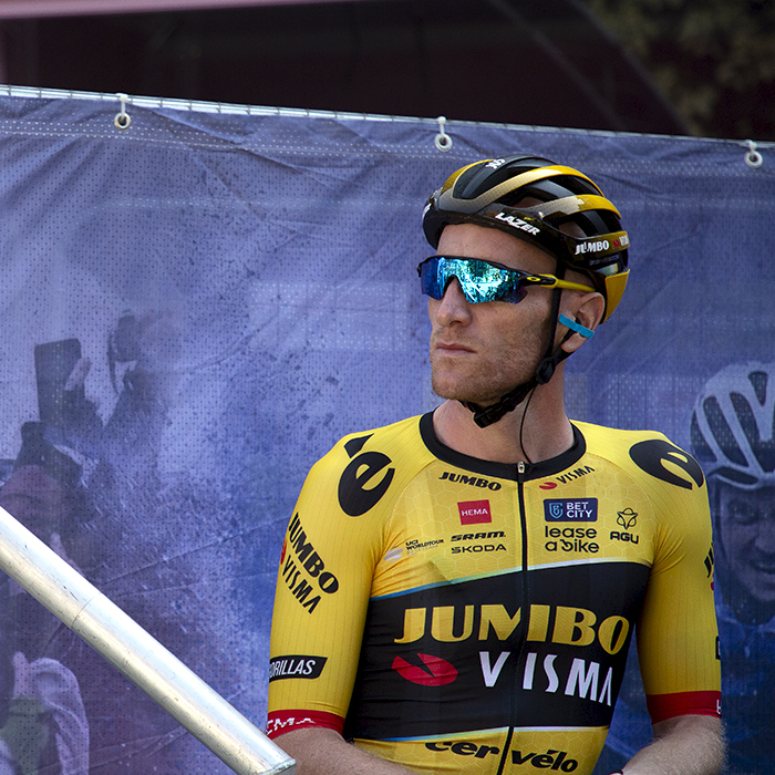 Tour of Britain 2023 - Jos van Emden of Jumbo-Visma looks up towards the podium before being presented to the crowd