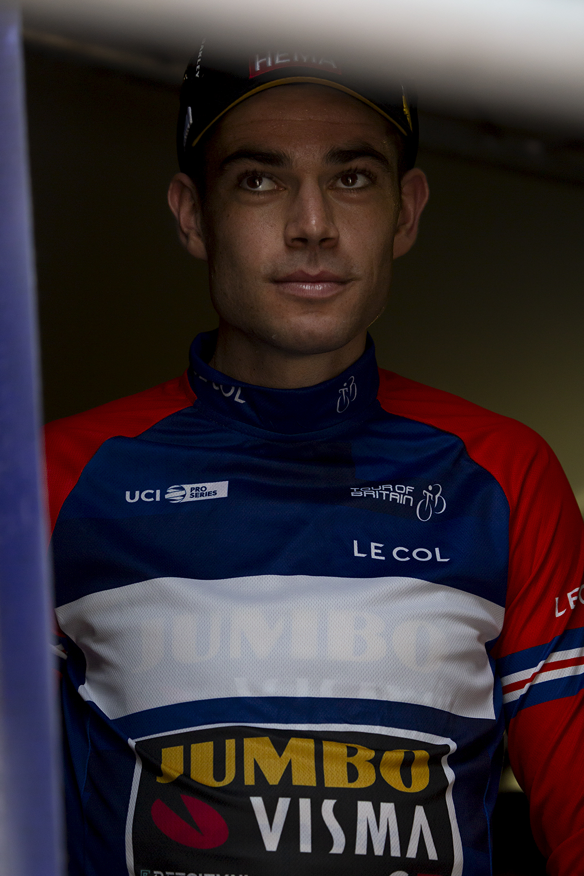 Tour of Britain 2023 - Wout van Aert of Jumbo Visma in the race leaders jersey about to take to the podium to claim overall victory