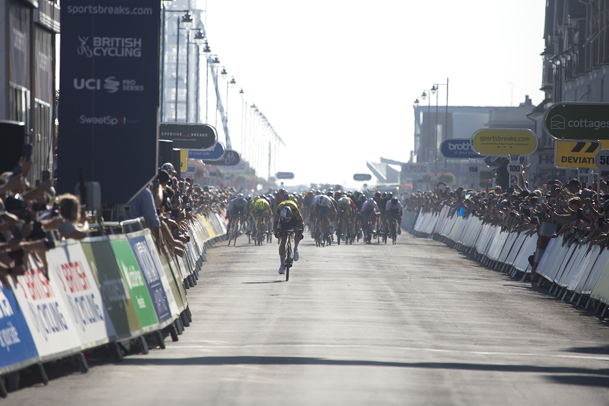 Tour of Britain 2023 - Wout van Aert of Jumbo-Visma distances the peloton as he pushes to take the stage win in Felixstowe