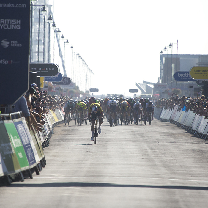 Tour of Britain 2023 - Wout van Aert of Jumbo-Visma distances the peloton as he pushes to take the stage win in Felixstowe