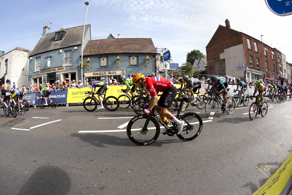 Tour of Britain 2023 - Riders race through the streets of Gloucester on their way to the finish