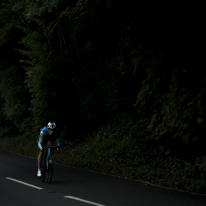 Tour of Britain 2024 - Baptiste Veistroffer of Decathlon AG2R La Mondiale Development Team rides through the gloom outside Barnsley on stage 3