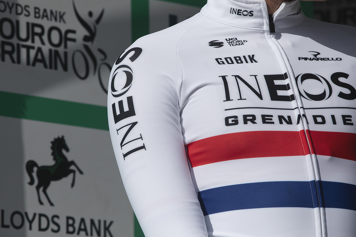 Tour of Britain 2024 - A close up of the British National Champions Jersey as worn by Ethan Hayter