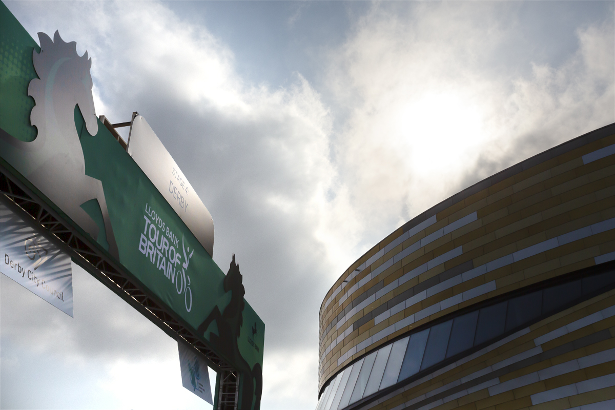 Tour of Britain 2024 - Derby Arena stands behind the start gate in Derby prior to Stage 4