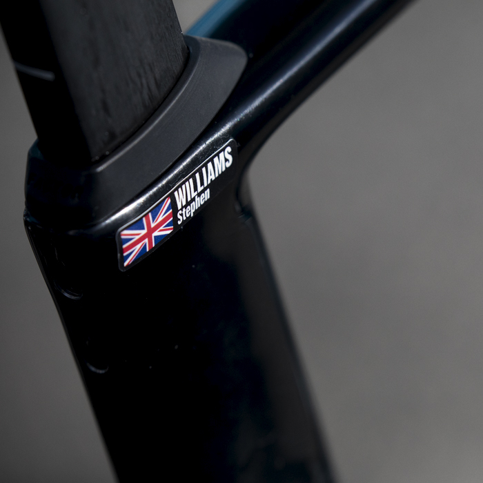 Tour of Britain 2024 - Stevie Williams name and British Flag on the seat stem of his bike