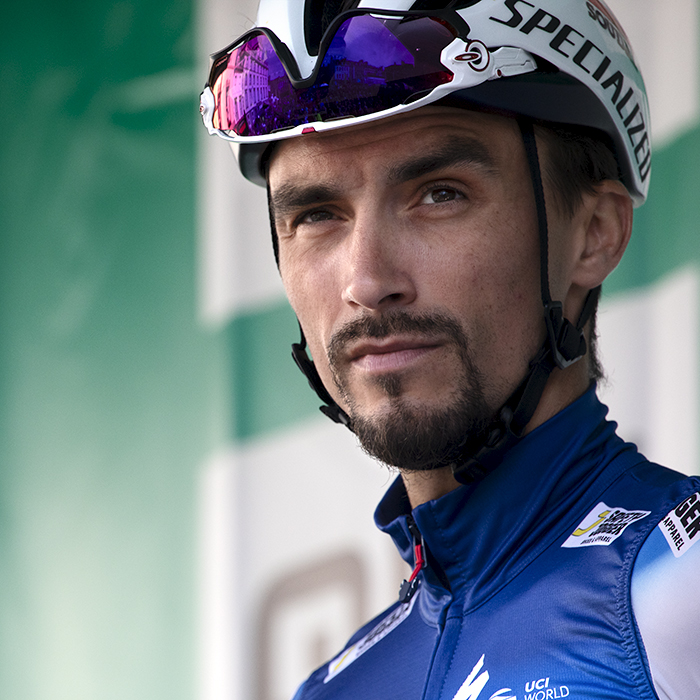 Tour of Britain 2024 - Julian Alaphilippe raise an eyebrow as he is introduced to the crowds in Kelso