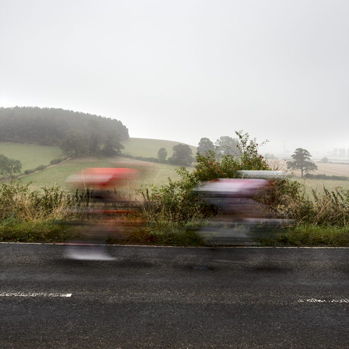 Tour of Britain 2024 - Riders speed through the Northamptonshire countryside shrouded in mist