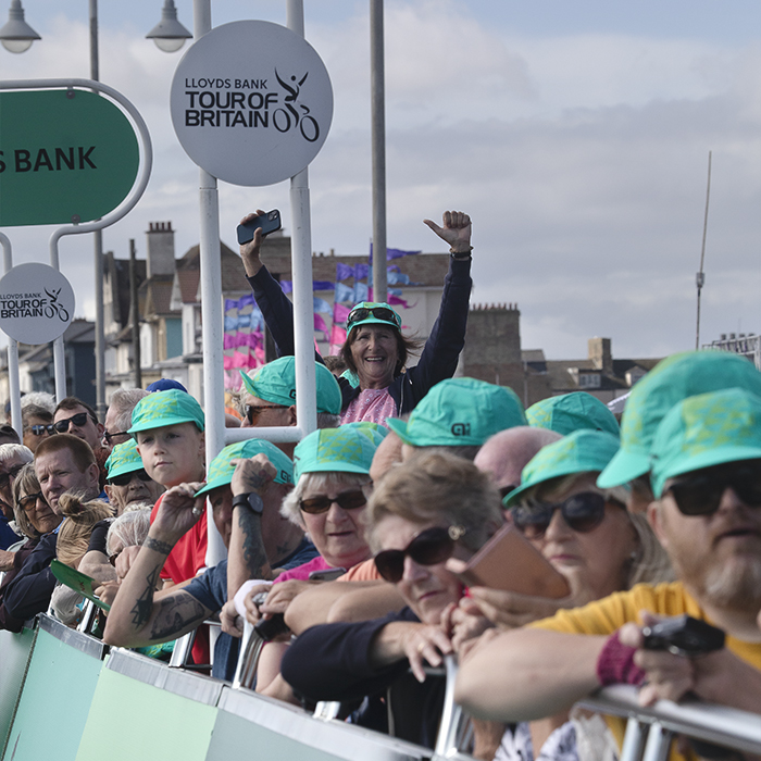 Tour of Britain 2024 - Excited fans at the start of the race waiting to see the action