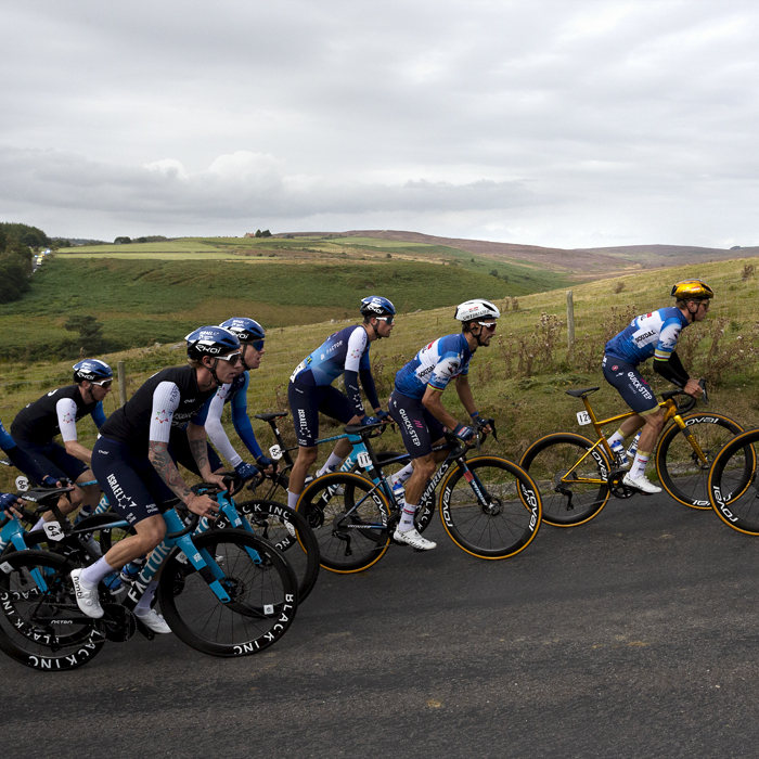 Tour of Britain 2024 - Riders tackle Sleddale bank with the countryside of the North York Moors National Park in the background