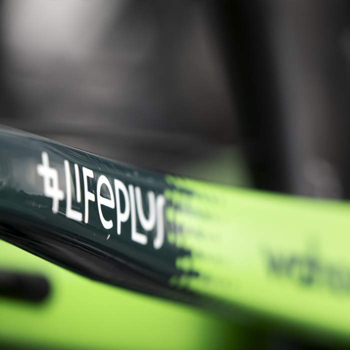 Tour of Britain Women’s 2024 - A close up of the frame of a Life Plus Wahoo bike